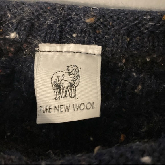 Blue speckled knit sweater faux cowl stitch wool Sz large thick knit heavyweight - Picture 5 of 5